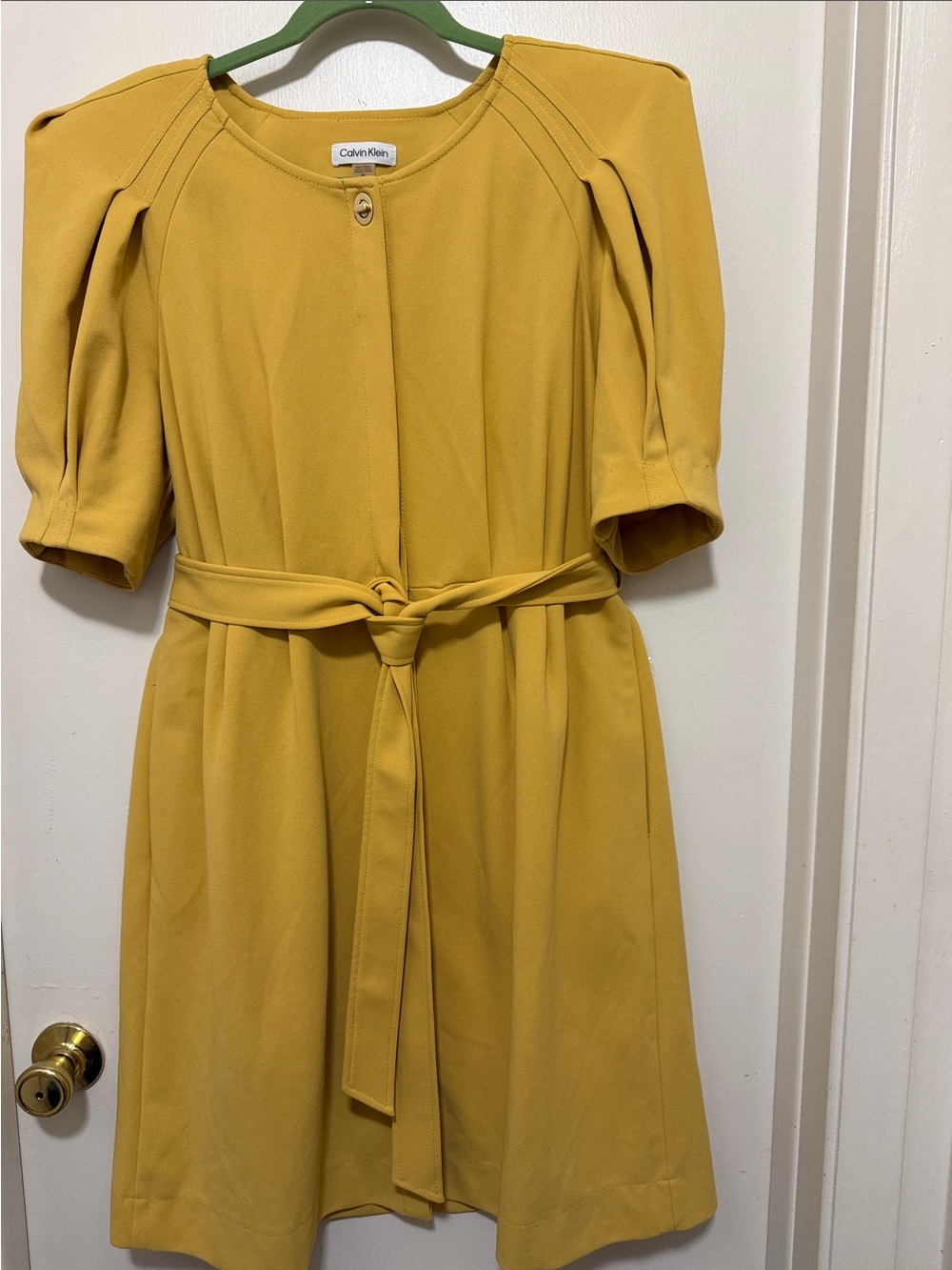 Calvin Klein Girls' Mustard Yellow Puff-Sleeve Belted Dress